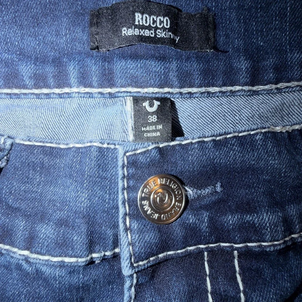 True Religion Rocco Relaxed Skinny Jeans Mens Size 38x34 Dark Wash EUC‎